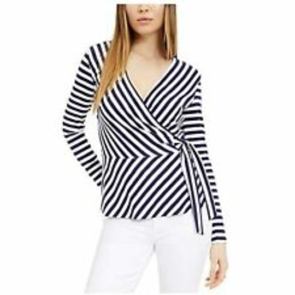 NWT Maison Jules Striped Wrapped Peplum Top
